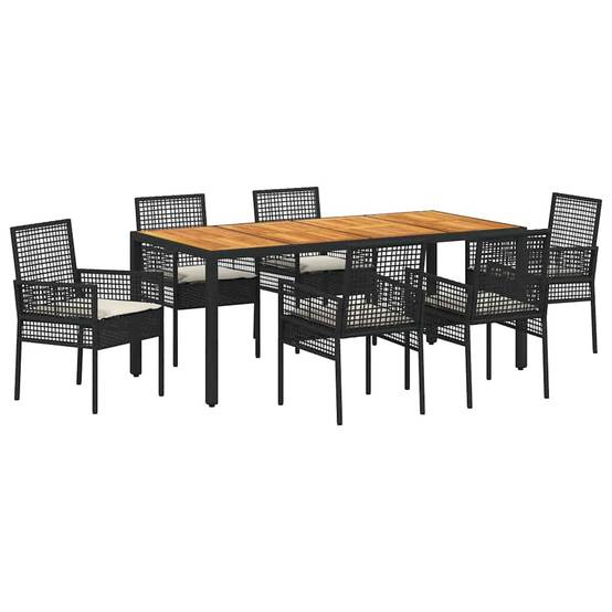 ComfortXL - Table et chaises de jardin 6 places en polyrotin pour repas en terrasse avec coussins Noir – ComfortXL Outdoor Living - Image 2