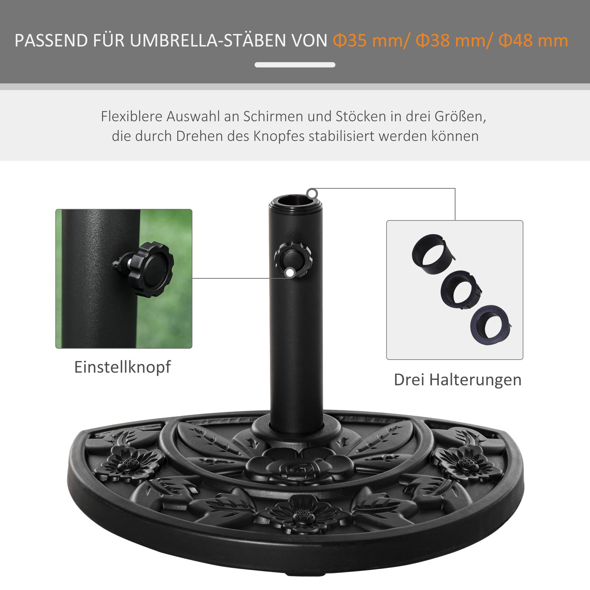 Demi pied parasol HDPE ciment balcon maintien stable motif floral 9kg noir - ComfortXL Outdoor Living - Image 8