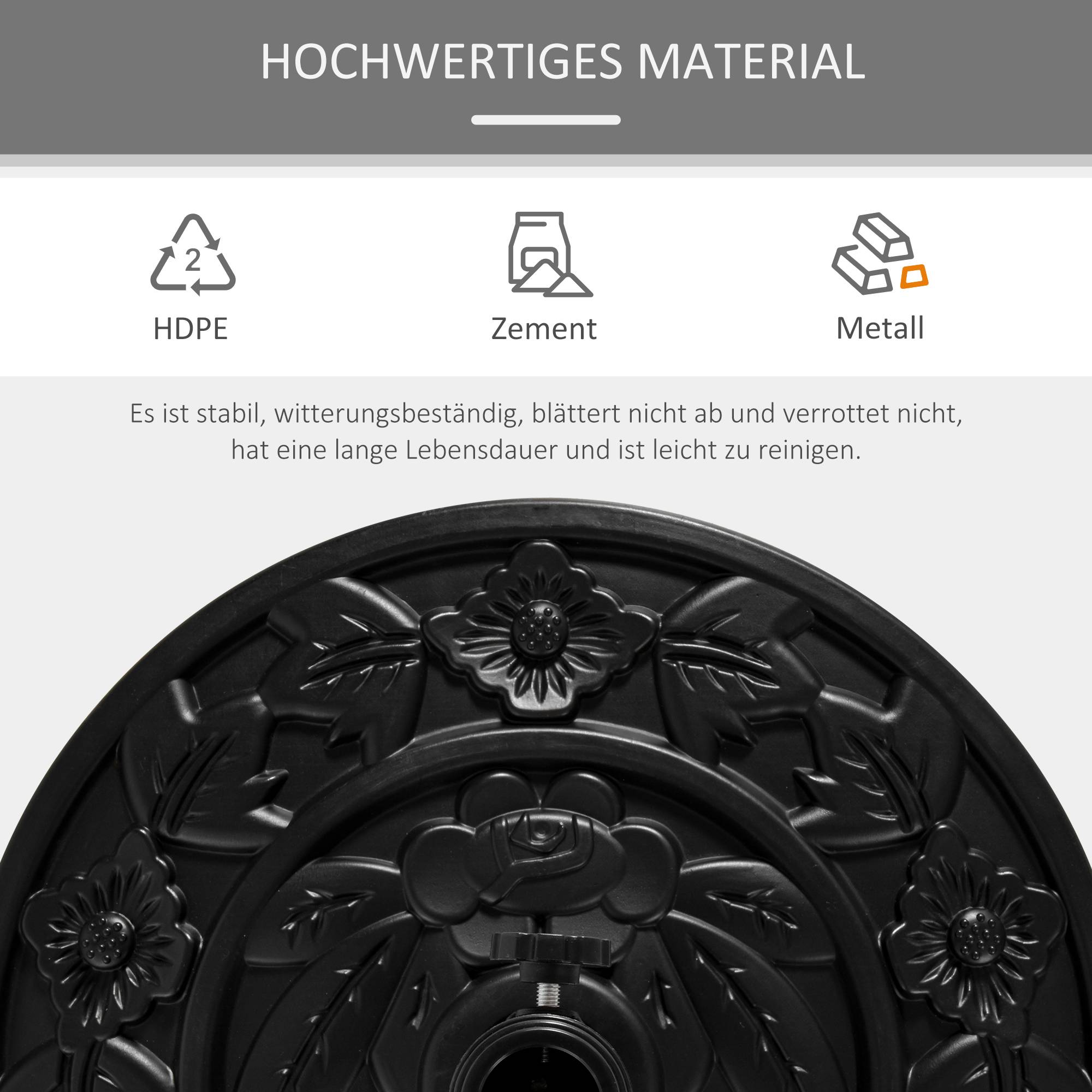 Demi pied parasol HDPE ciment balcon maintien stable motif floral 9kg noir - ComfortXL Outdoor Living - Image 9