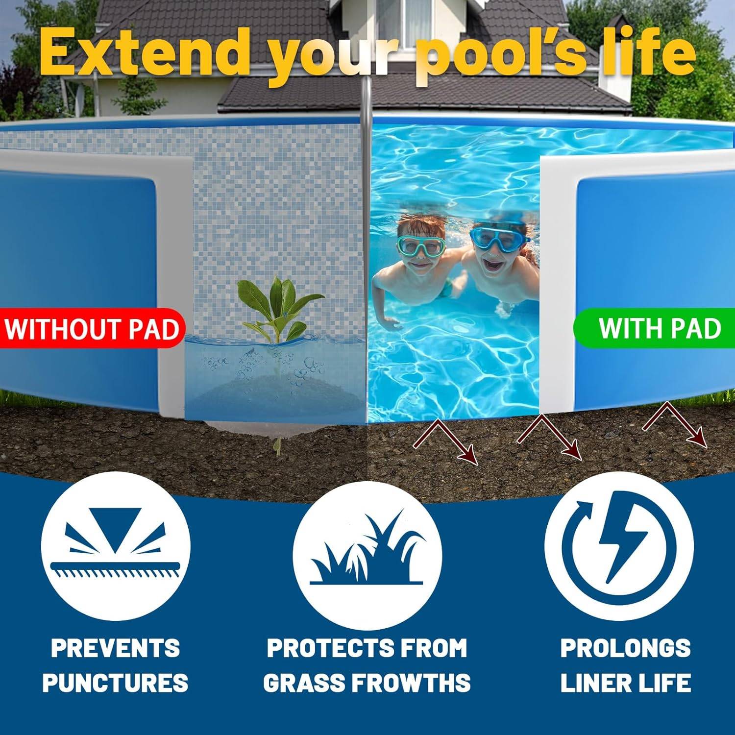 Tapis carré 3m pour piscine hors-sol - Sans couture DtopbuyAge - Image 4