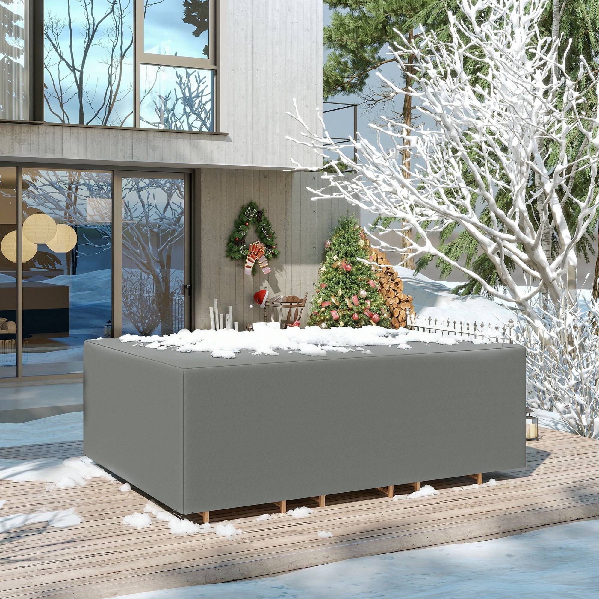 Housse de meubles de jardin, housse salon de jardin imperméables coupe-vent et anti-UV, 275 x 205 x 90 cm, gris - Image 9
