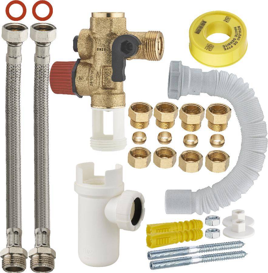 Kit complet de raccordement facile (sans soudure 1/2' NOYON & THIEBAULT - Ø tube cuivre 14 et 16 mm) de chauffe-eau avec groupe de sécurité droit - 77 - Image 1