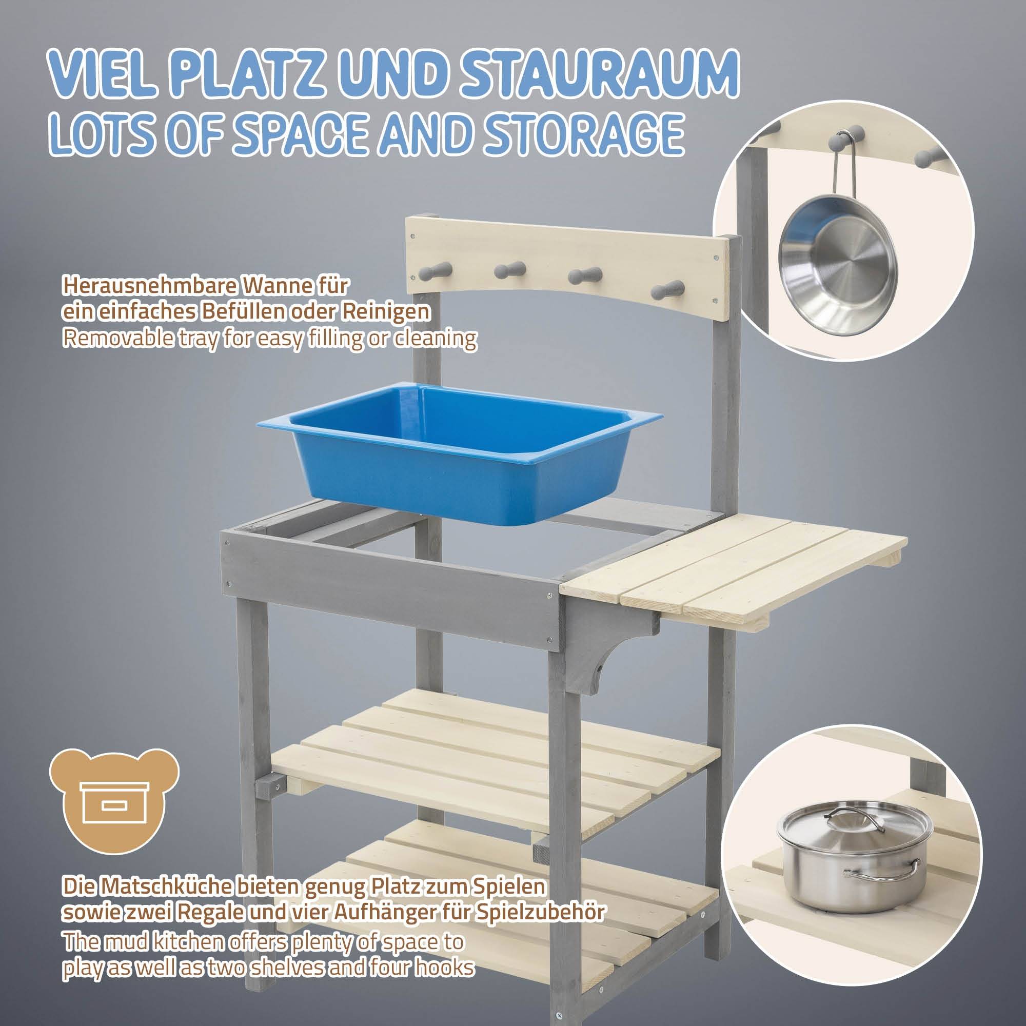 Cuisine Enfant Double Face DREAMADE, Epicerie avec Evier Amovible, Robinet, Etagères, 4 Ustensiles, Bleu - Jeux - Jouets
