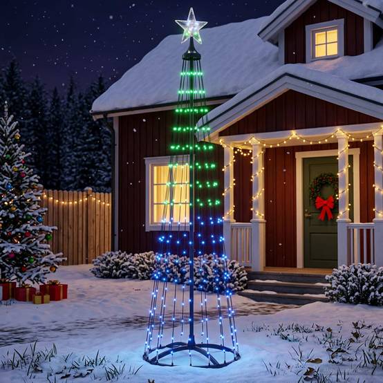 Vidaxl - Sapin cône lumineux LED 180 cm 250 LED Multicolore Acier Blanc vidaXL 42050811 - Image 1