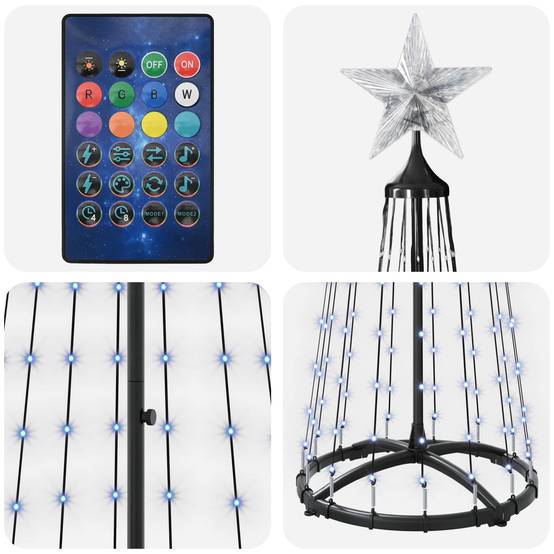 Vidaxl - Sapin cône lumineux LED 180 cm 250 LED Multicolore Acier Blanc vidaXL 42050811 - Image 6