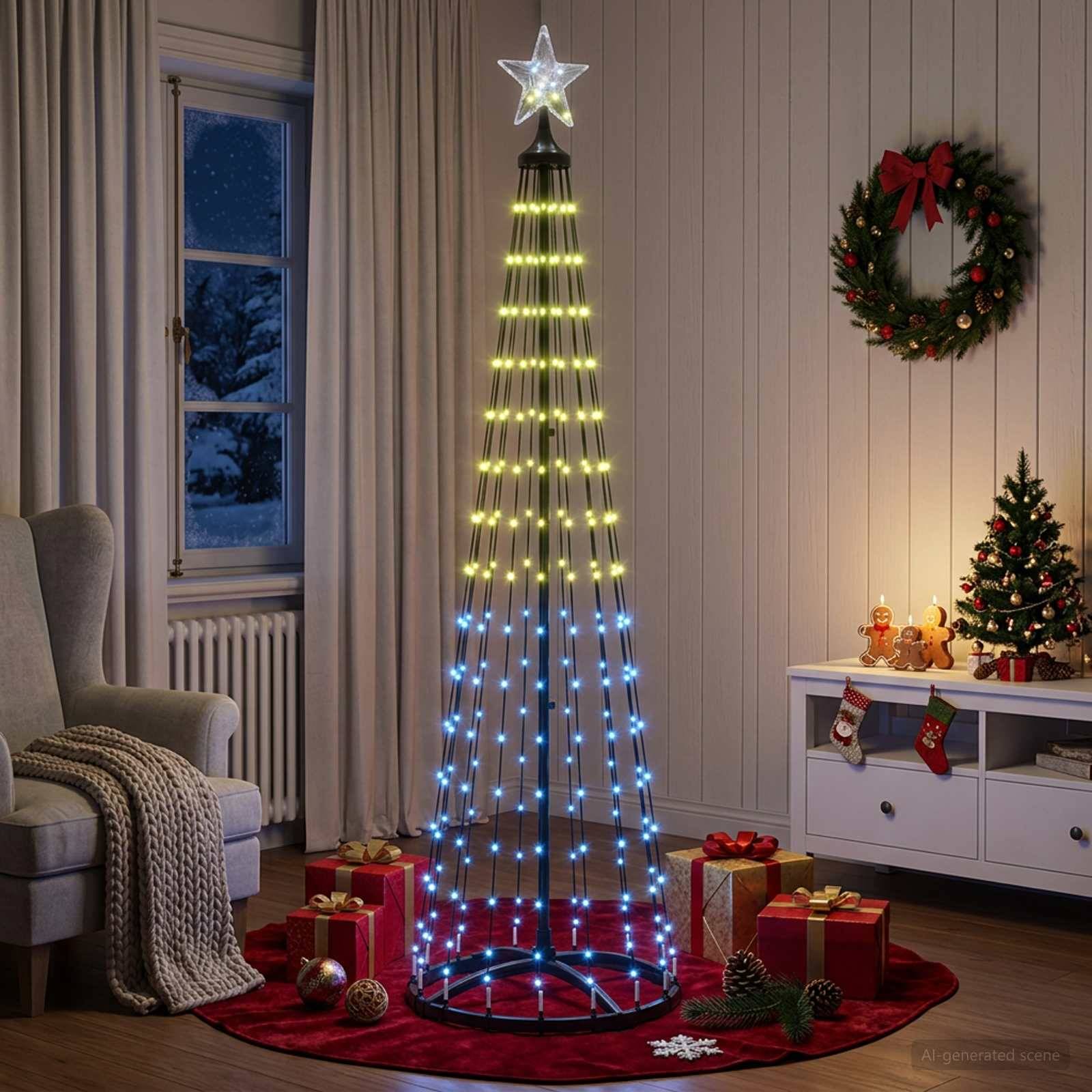 Vidaxl - Sapin cône lumineux LED 180 cm 250 LED Multicolore Acier Blanc vidaXL 42050811 - Image 5
