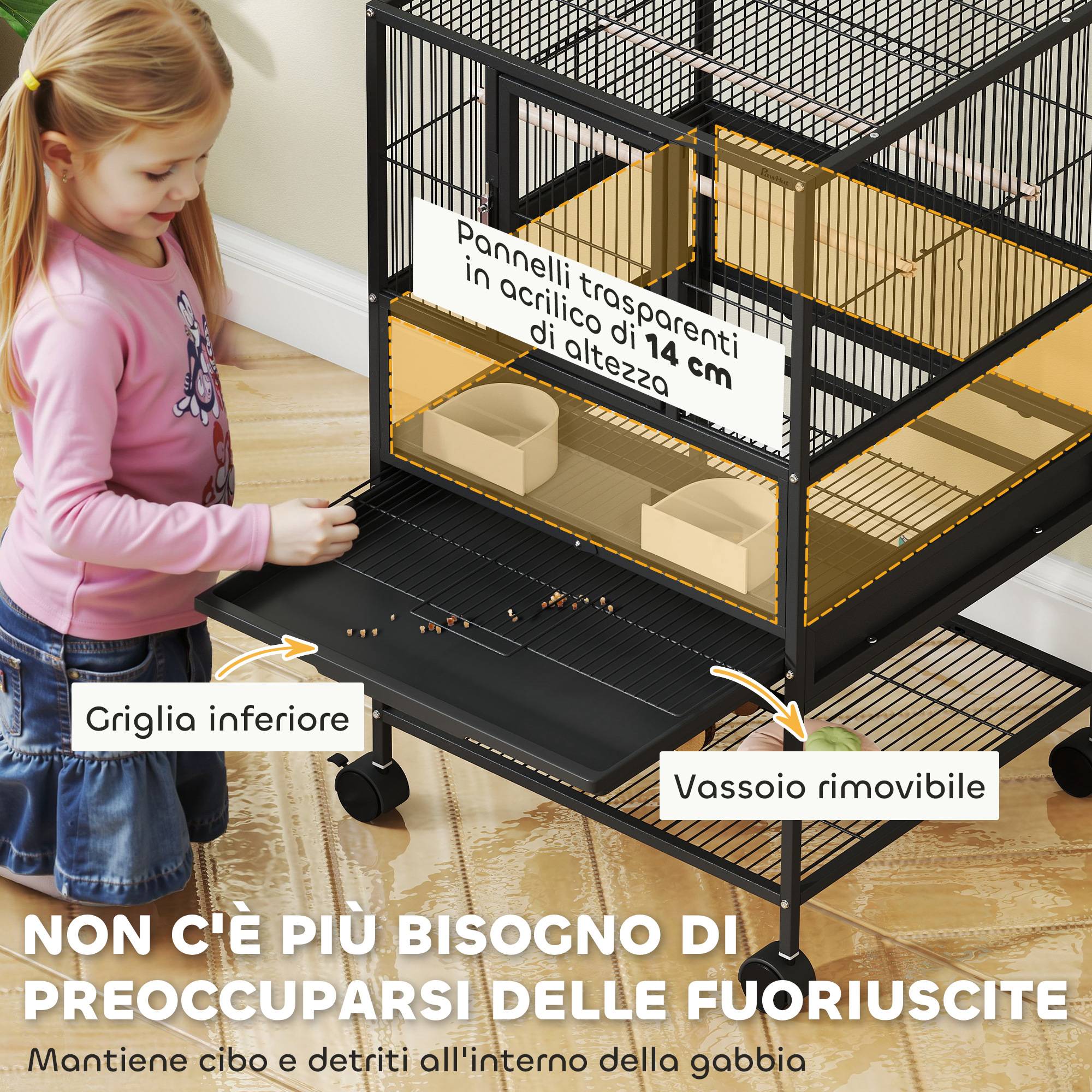 ComfortXL - Cage à oiseaux acier et PP noir 48 x 46 x 83 cm avec panneaux anti-débris - ComfortXL Outdoor Living - Image 6