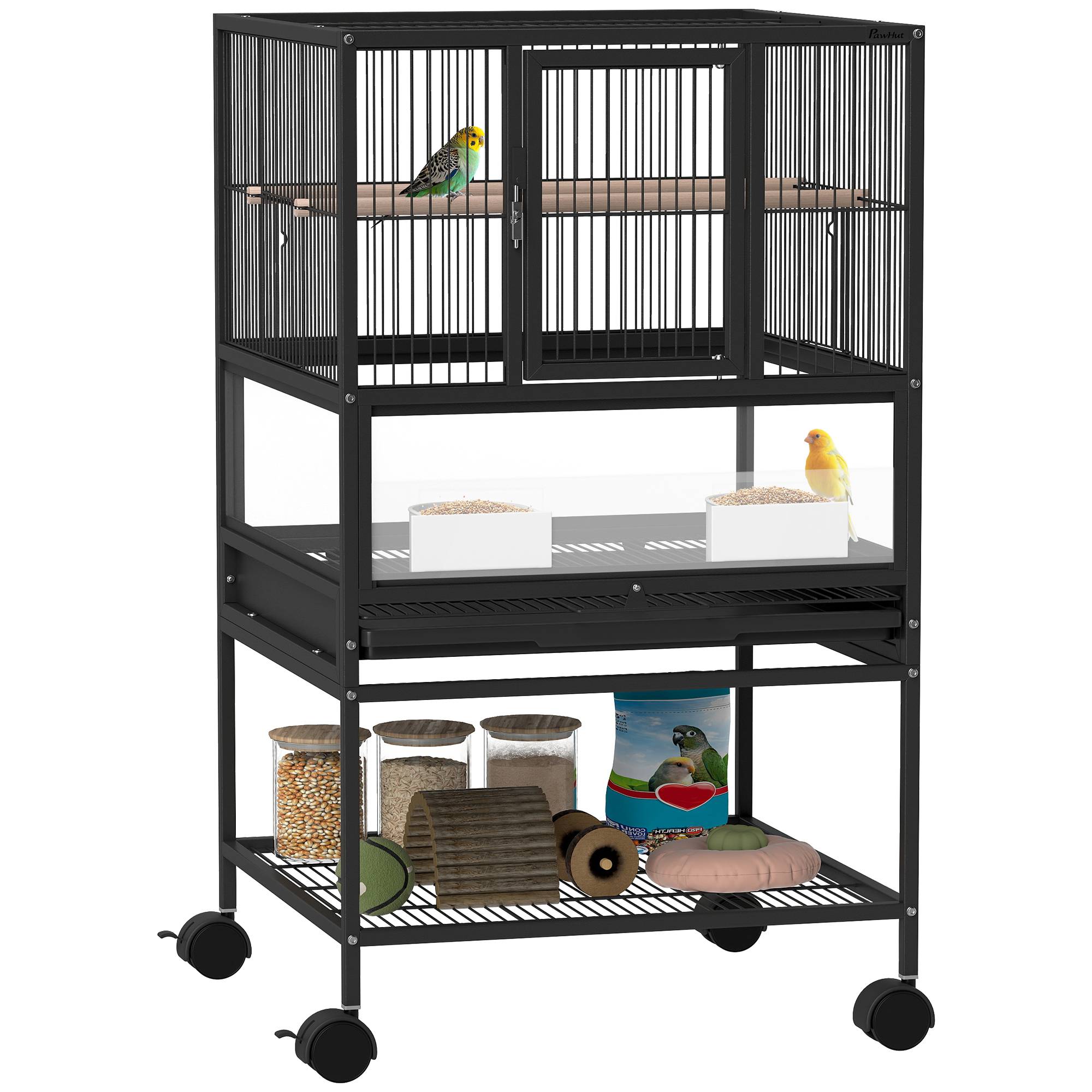 ComfortXL - Cage à oiseaux acier et PP noir 48 x 46 x 83 cm avec panneaux anti-débris - ComfortXL Outdoor Living - Image 1