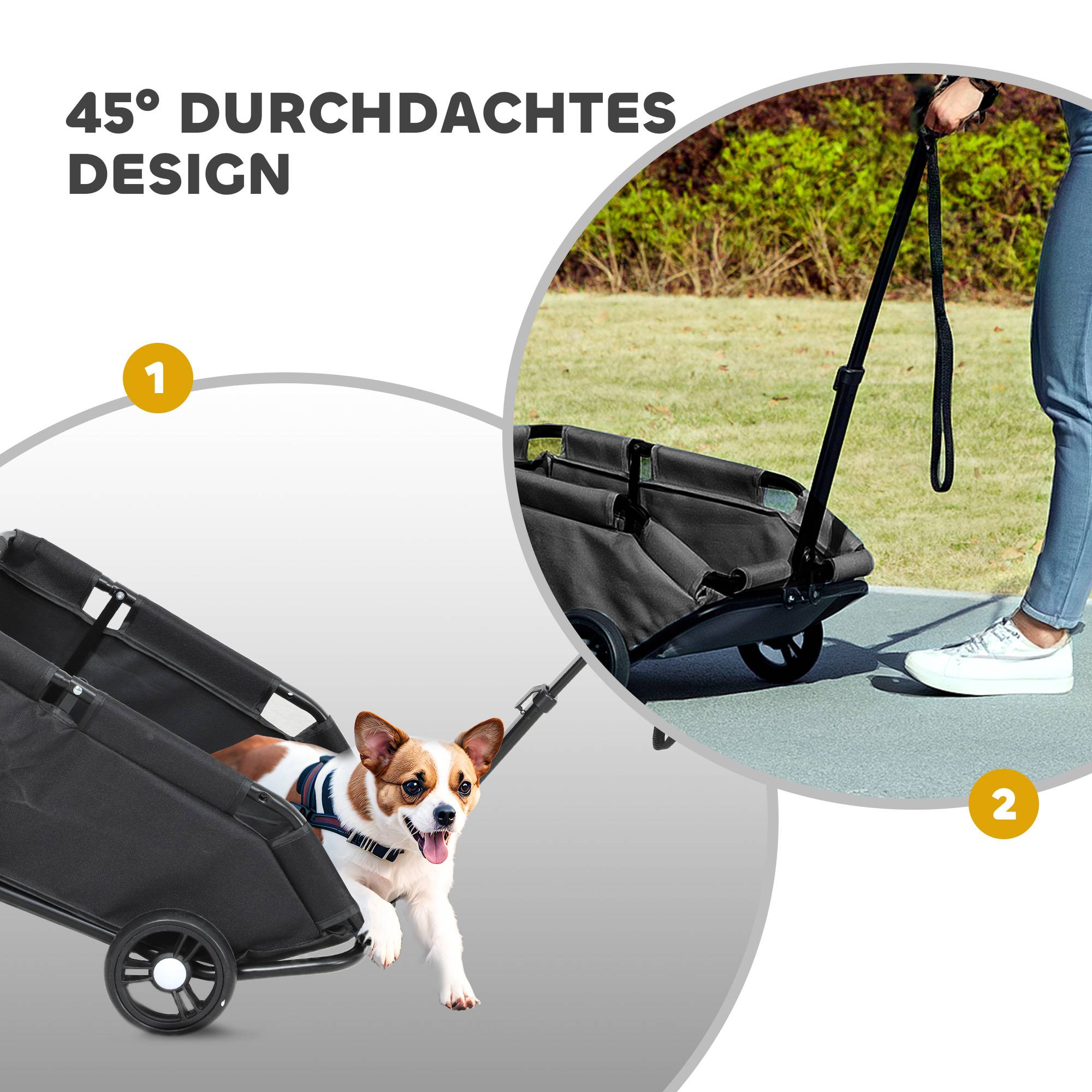 Poussette chien pliable nains jusqu'à 4 kg, chat, barre, coussin lavable, laisse, sac, 4 roues, noir - Image 8