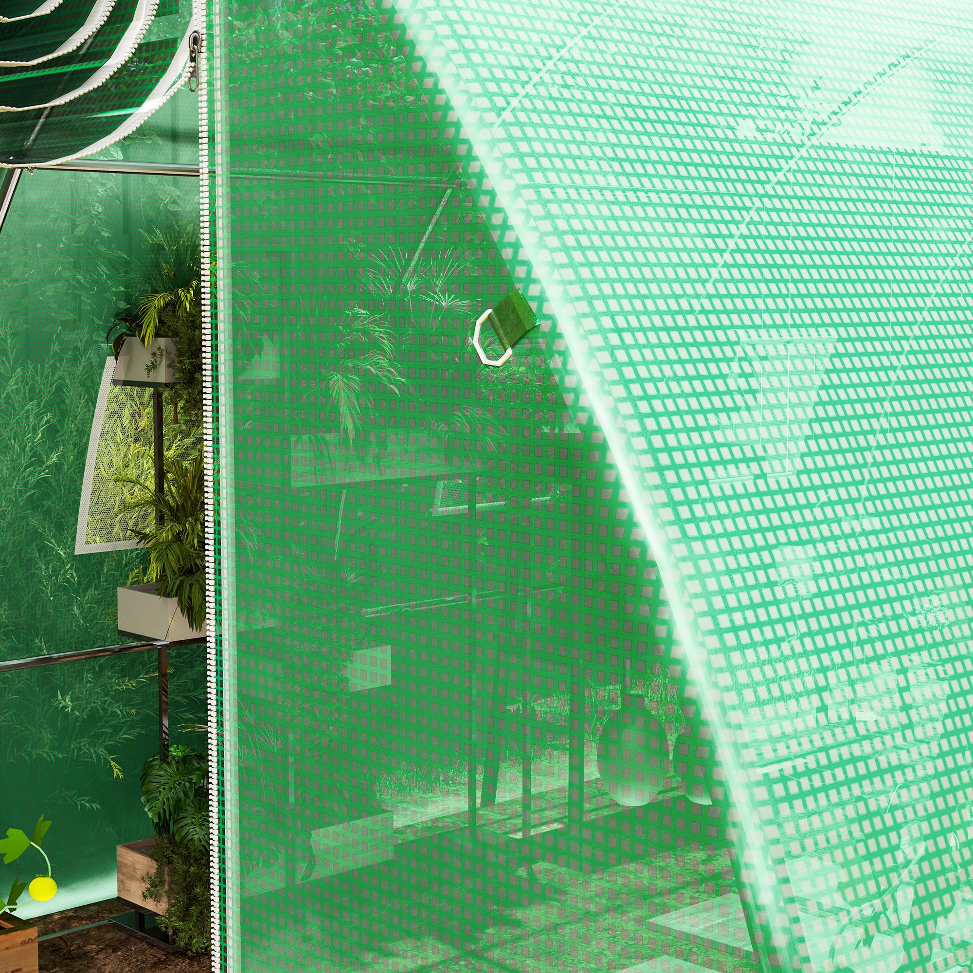Bâche de rechange serre tunnel 12 m² 4 x 3 x 2 m PE anti-UV imperméable 8 fenêtres + porte enroulable zippée vert - Image 9
