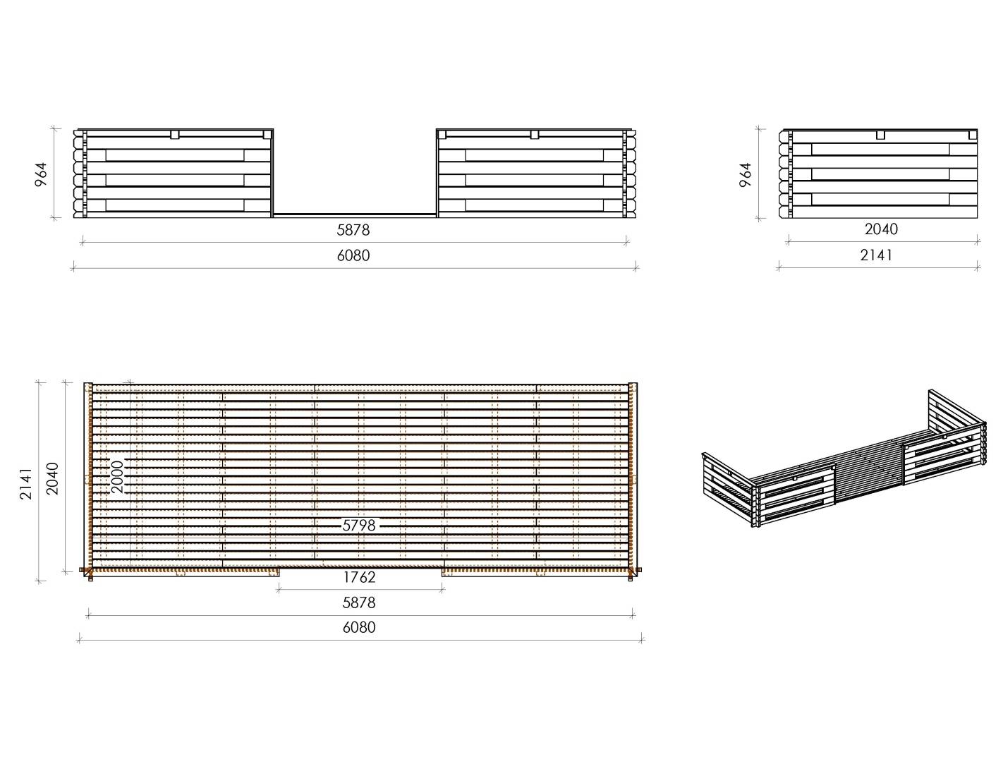 Altanka - Terrasse en bois avec balustrade pour abri en bois - 12m2 - 6m x 2m - couleur: naturel - DOM555 - ALTANKA - Image 2