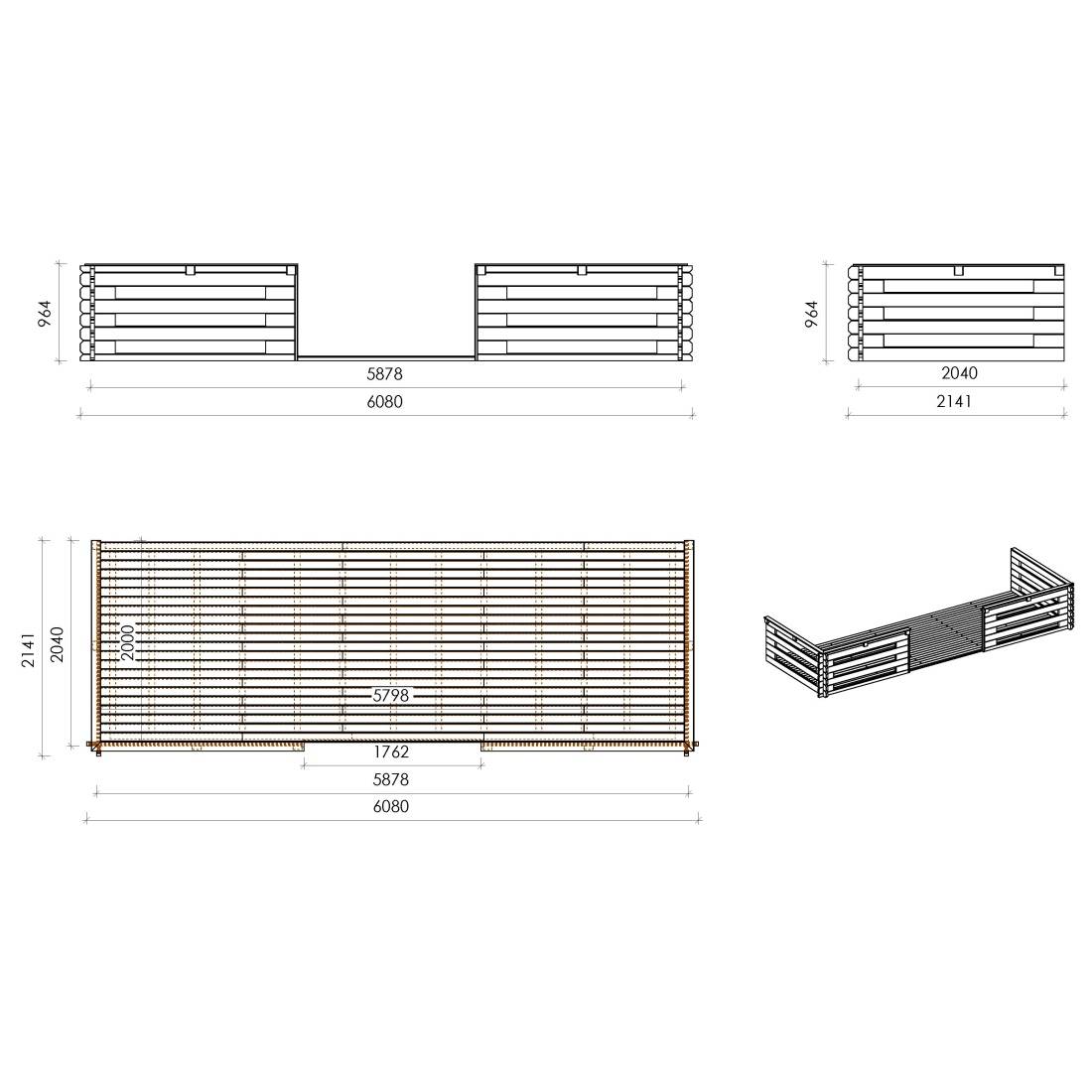 Altanka - Terrasse en bois avec balustrade pour abri en bois - 12m2 - 6m x 2m - couleur: naturel - DOM555 - ALTANKA - Image 2