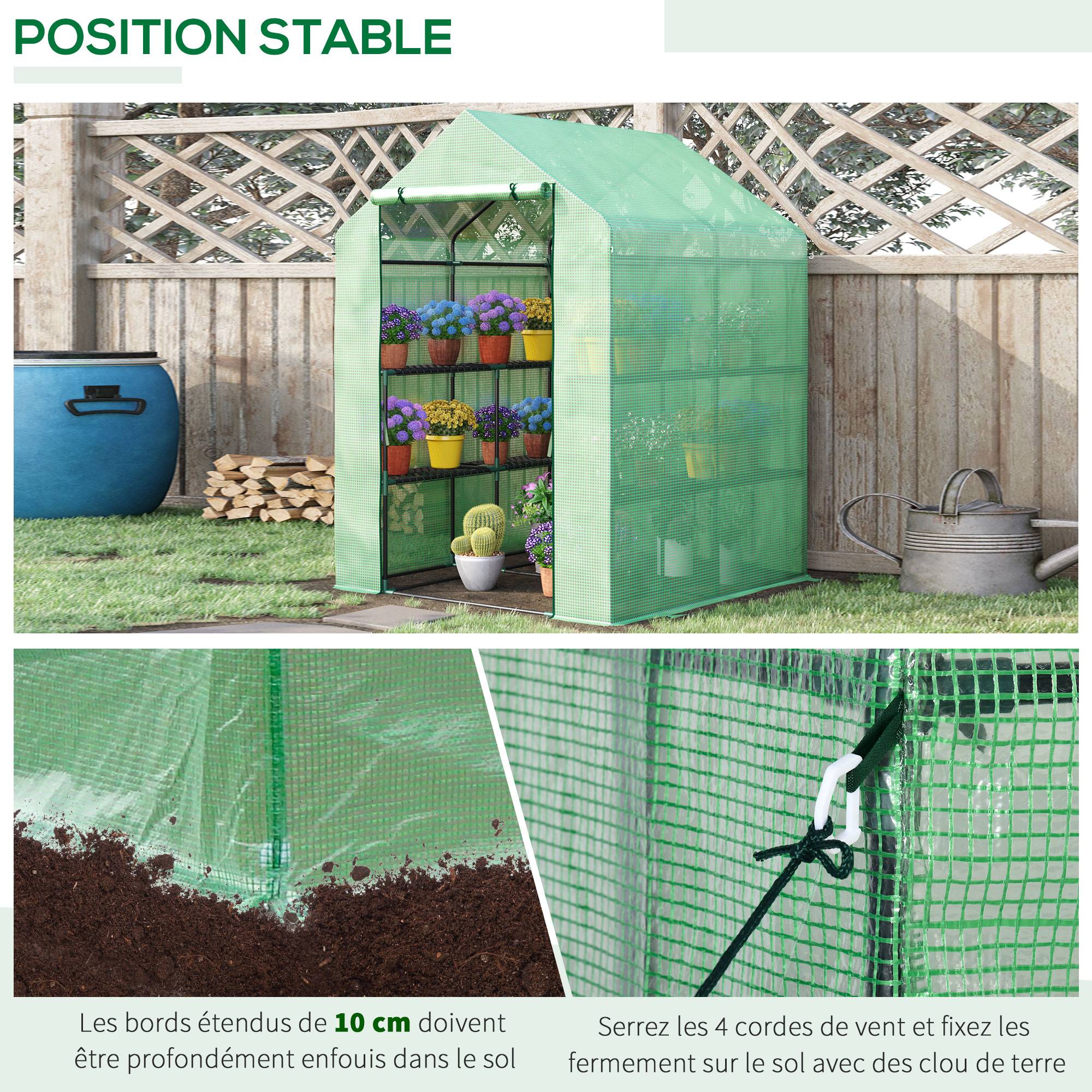 Serre de jardin étagères acier bâche PE balcon croissance plantes 143x138x190cm vert - ComfortXL Outdoor Living - Image 9