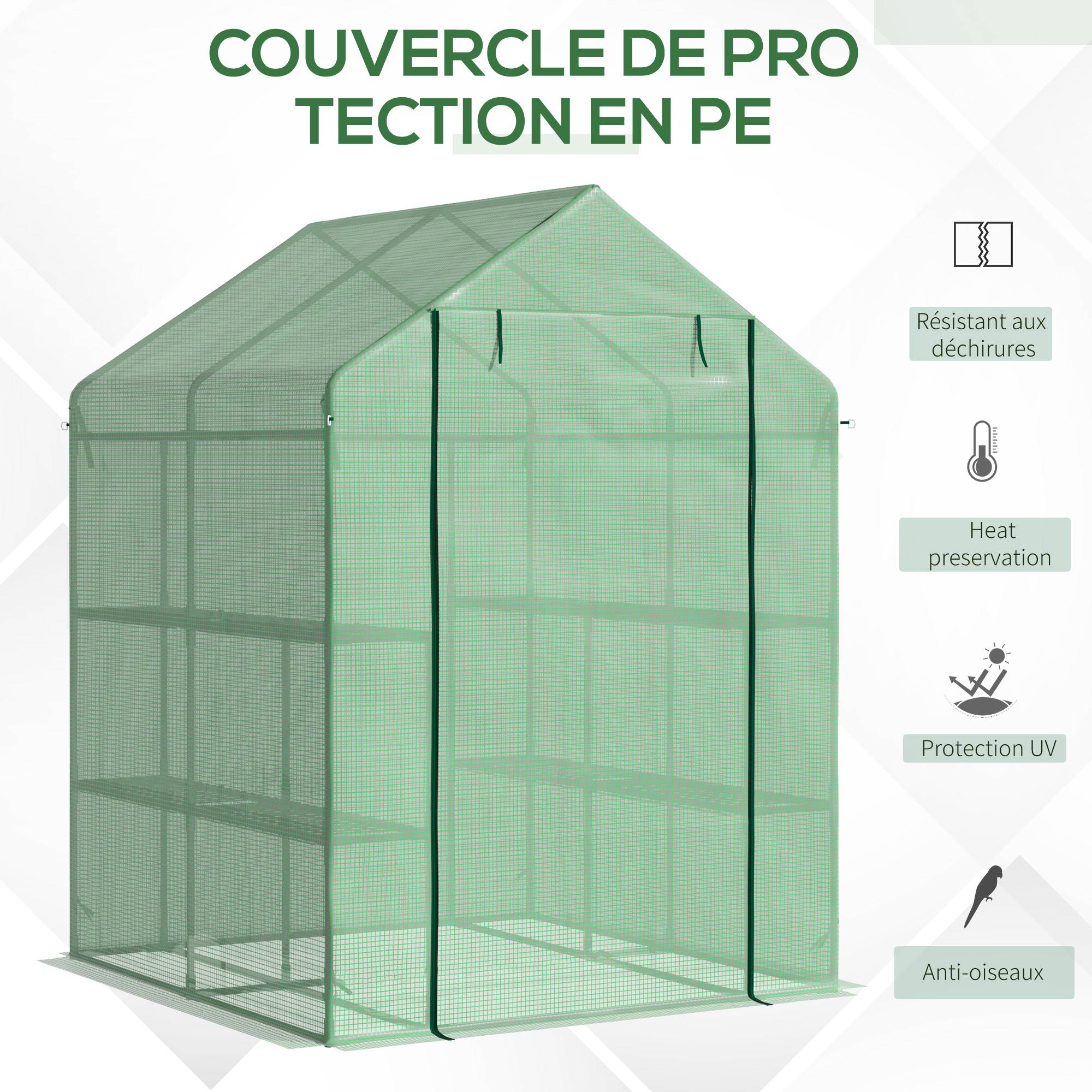 Serre de jardin étagères acier bâche PE balcon croissance plantes 143x138x190cm vert - ComfortXL Outdoor Living - Image 6