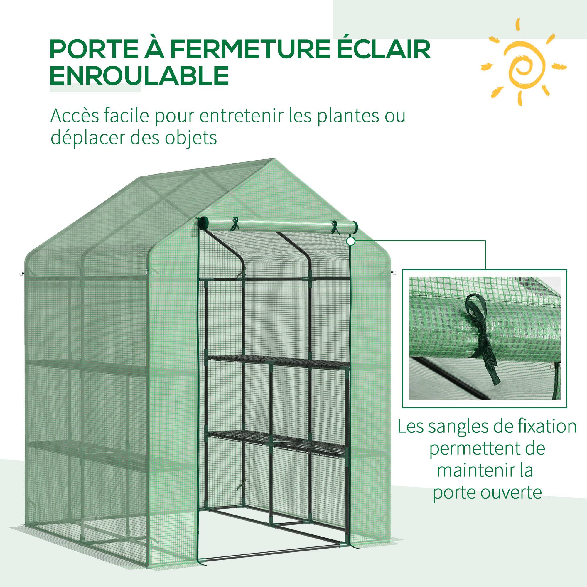 Serre de jardin étagères acier bâche PE balcon croissance plantes 143x138x190cm vert - ComfortXL Outdoor Living - Image 7