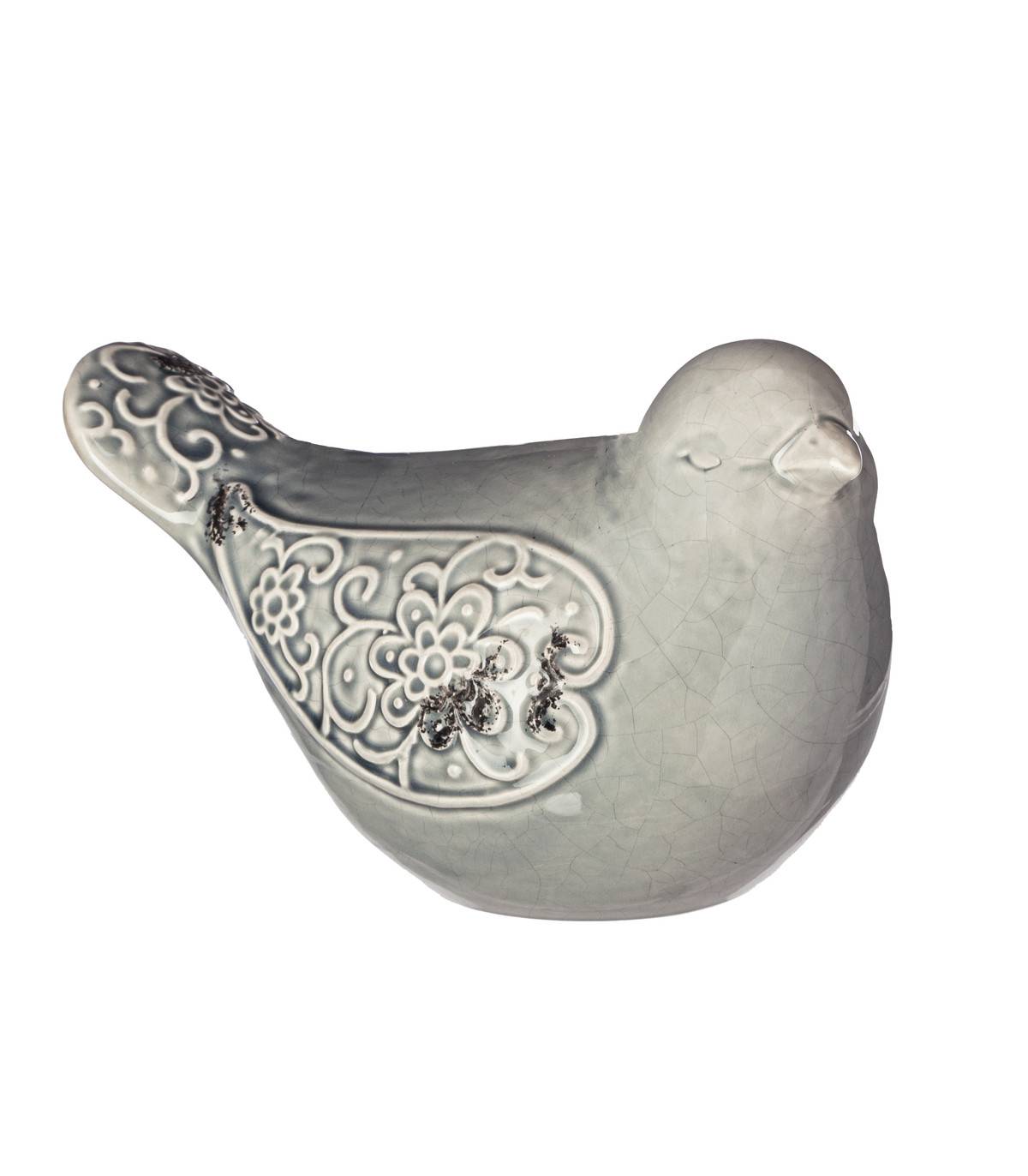 Oiseau déco en Céramique effet craquelé L 18.5 cm