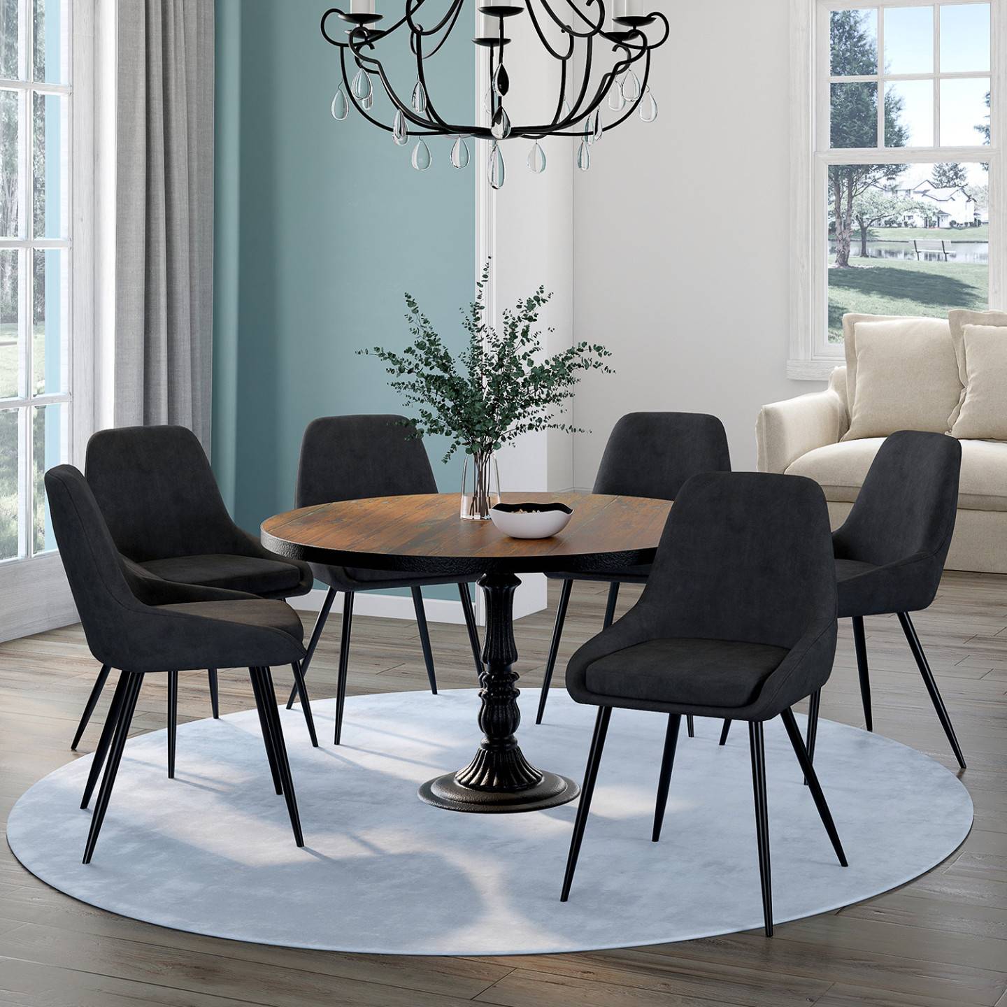 IDMARKET - Lot de 6 chaises THALYA en velours noir avec accoudoirs - Image 1
