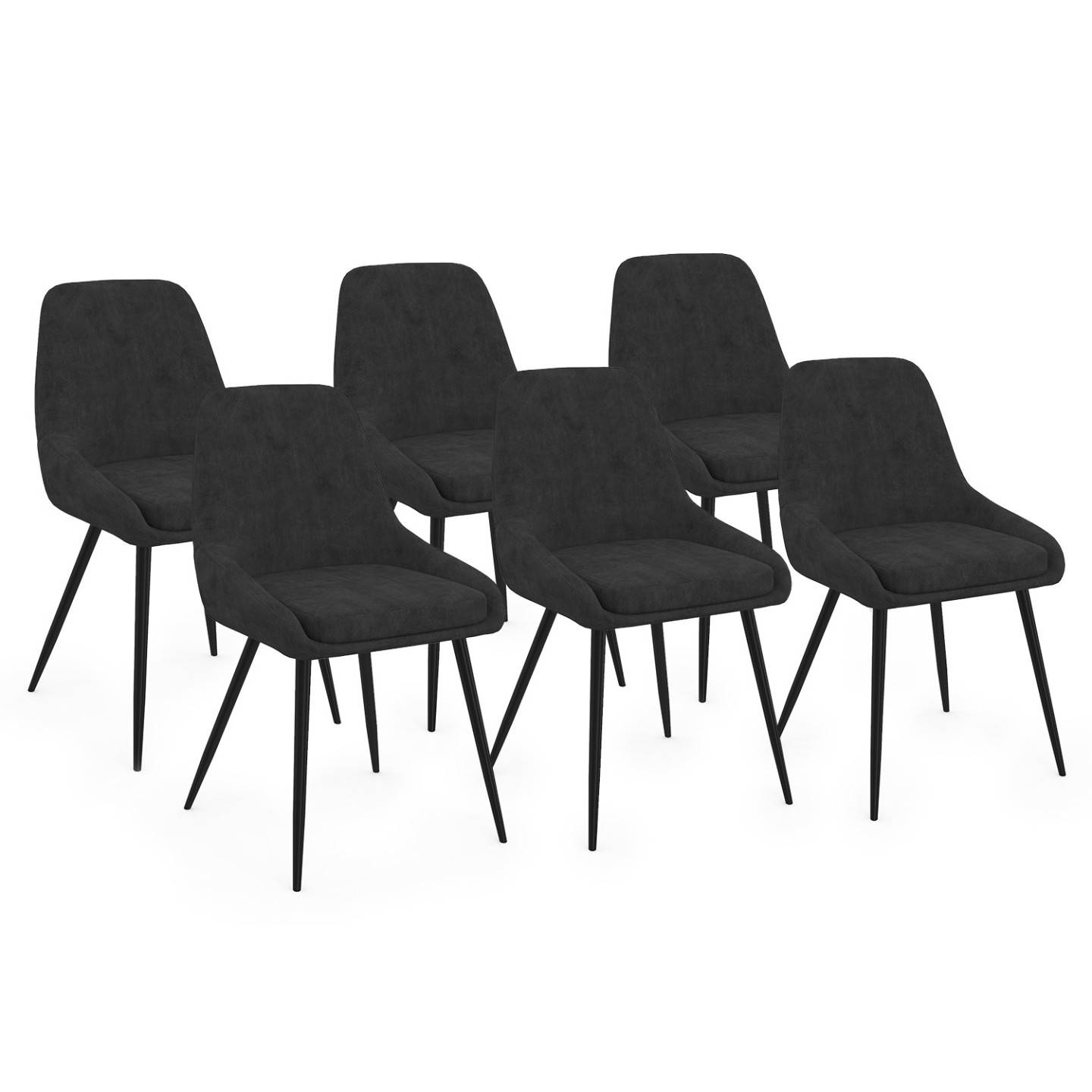 IDMARKET - Lot de 6 chaises THALYA en velours noir avec accoudoirs - Image 2