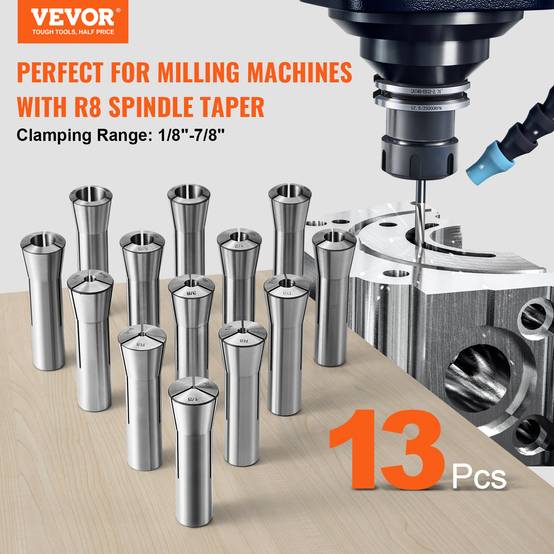 Vevor - VEVOR Pinces de serrage R8 13 pcs, 1/8"-7/8" (3,2-22,2 mm), acier carbone 45#, TIR 0,0012"/30 µm, 13 boîtes de rangement. - Image 2