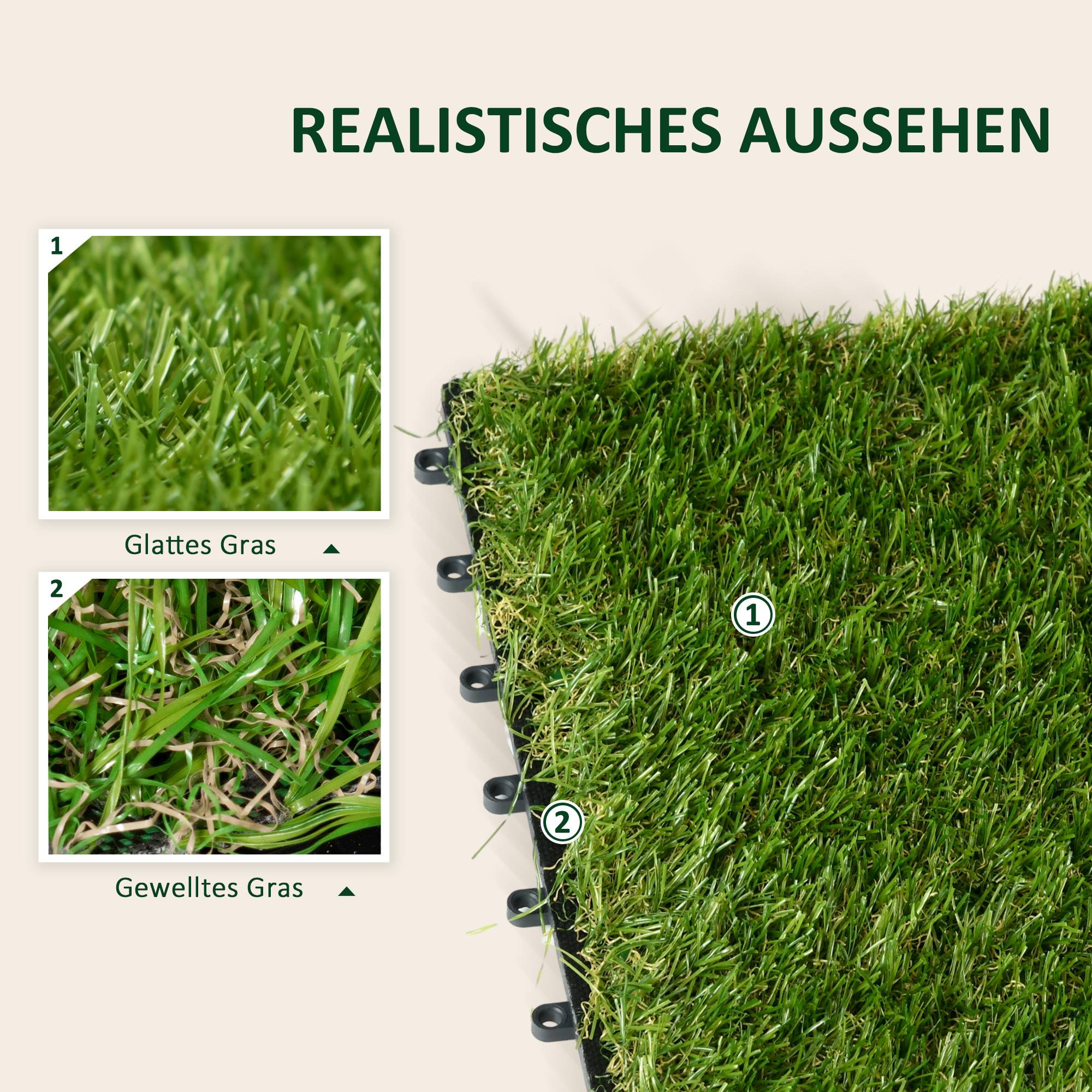 ComfortXL - Dalles gazon synthétique PP PE vert 30 x 30 cm lot de 10 terrasse jardin drainage clipsable hauteur 25 mm - Image 6
