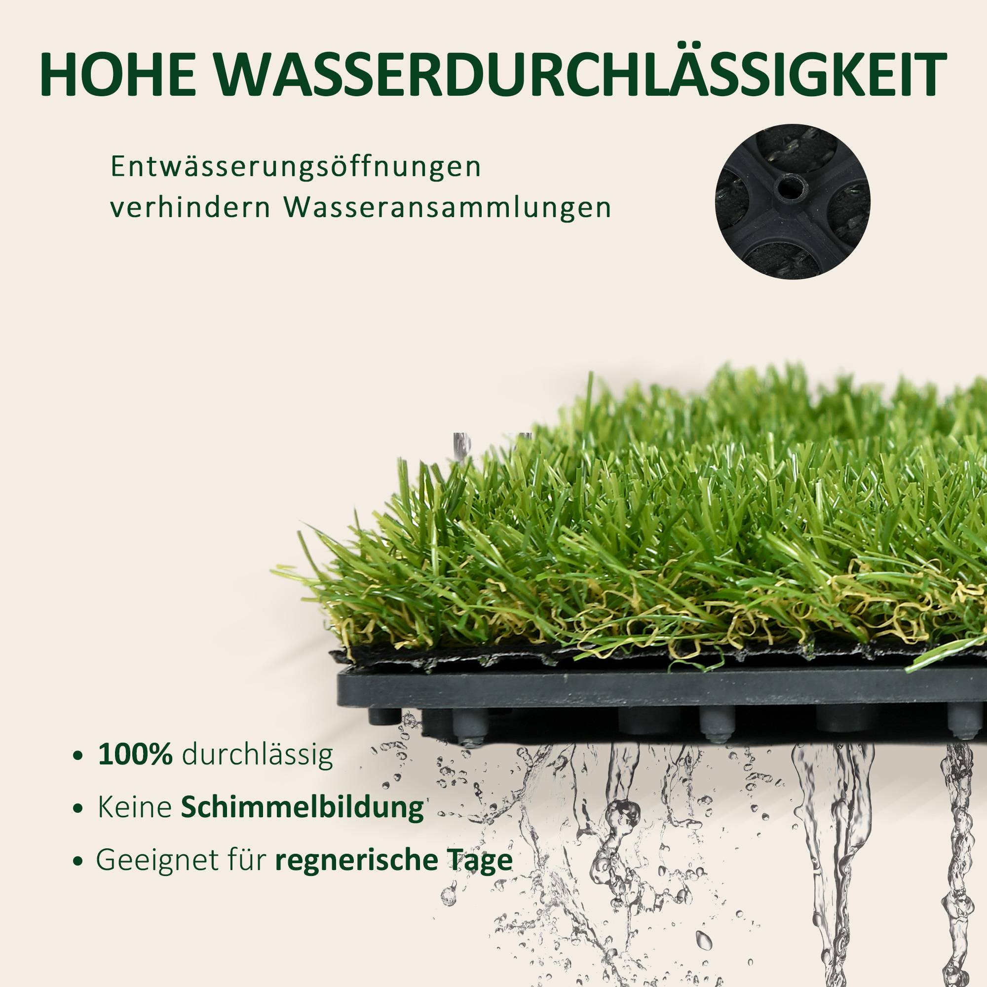 ComfortXL - Dalles gazon synthétique PP PE vert 30 x 30 cm lot de 10 terrasse jardin drainage clipsable hauteur 25 mm - Image 5