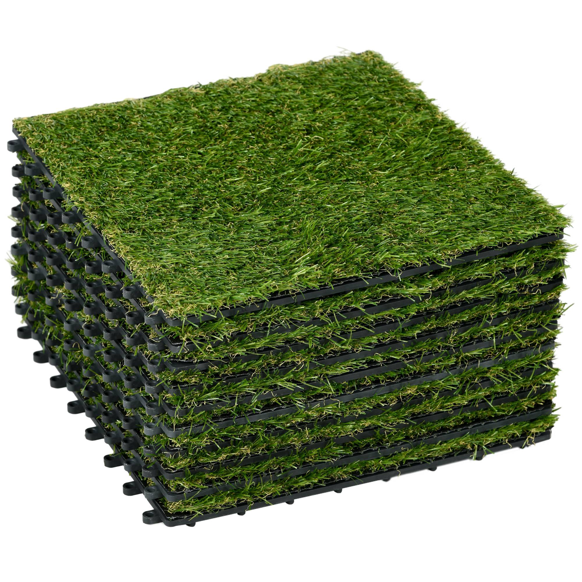 ComfortXL - Dalles gazon synthétique PP PE vert 30 x 30 cm lot de 10 terrasse jardin drainage clipsable hauteur 25 mm - Image 10