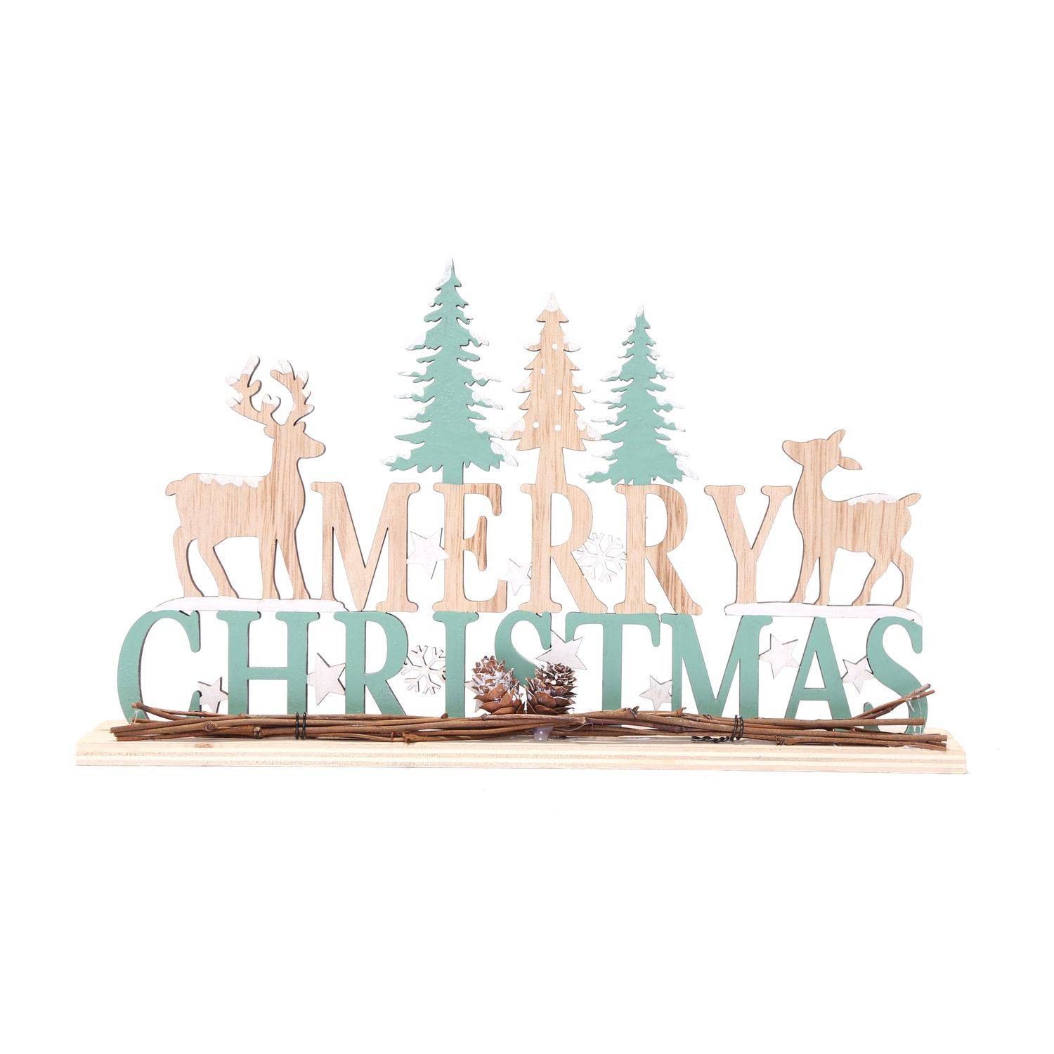Sans Marque - Décoration à poser de Noël en bois Xmas Deco - Beige et Vert - Heart of the home