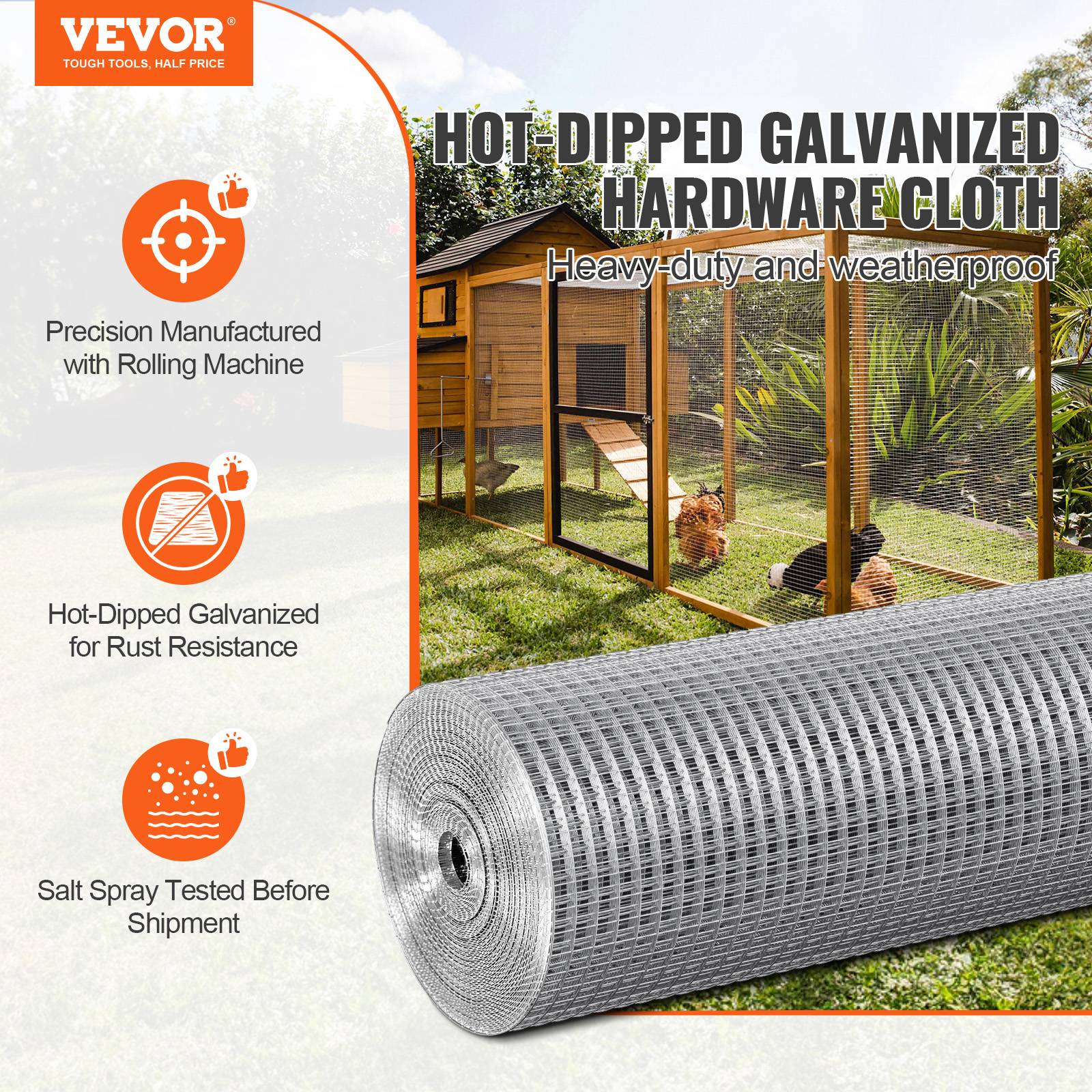 VEVOR Grillage métallique soudé galvanisé rouleau 610mm x 30.48m. Maillage 12.7x12.7mm. Pour cages lapins, jardin, rongeurs. - Image 2