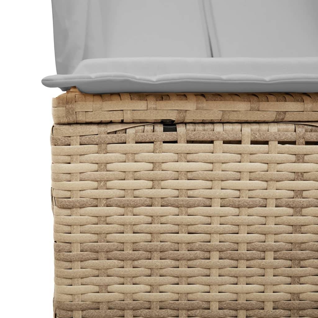 Chaise longue | Transat | Bain de soleil double avec toit et rideaux beige résine tressée - Image 8