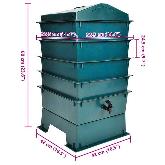Lombricomposteur plastique PEHD vert 42 x 42 x 60 cm - PANGIVO - Image 4