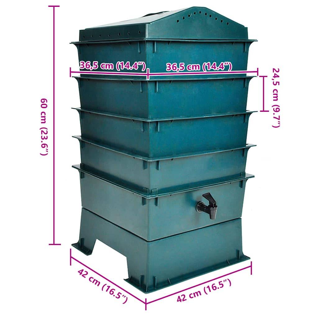 Lombricomposteur plastique PEHD vert 42 x 42 x 60 cm - PANGIVO - Image 4