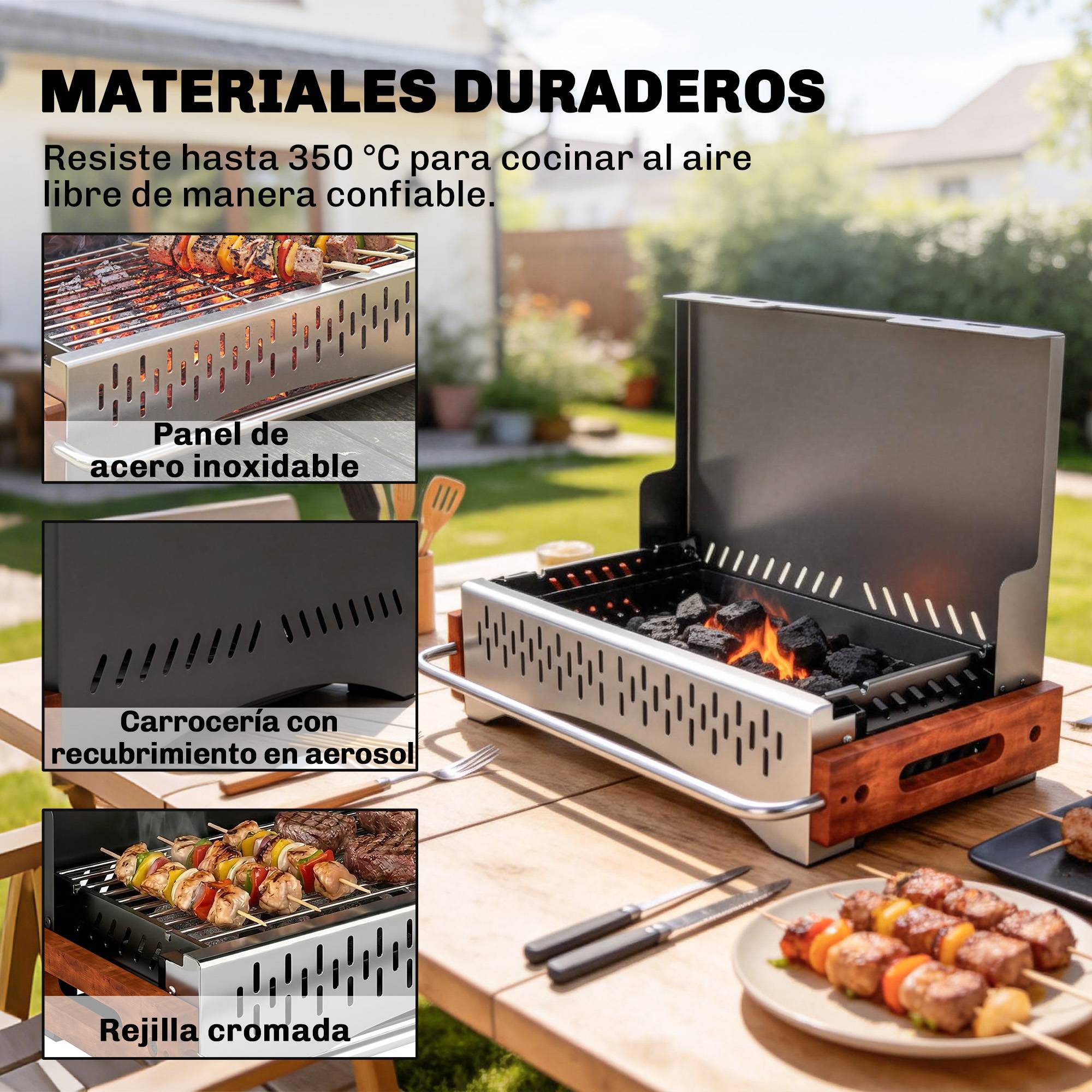 Barbecue à charbon pliable et portable 50,5x34x33 cm avec bac à charbon amovible pour camping et pique-nique, couleur noire - Image 8
