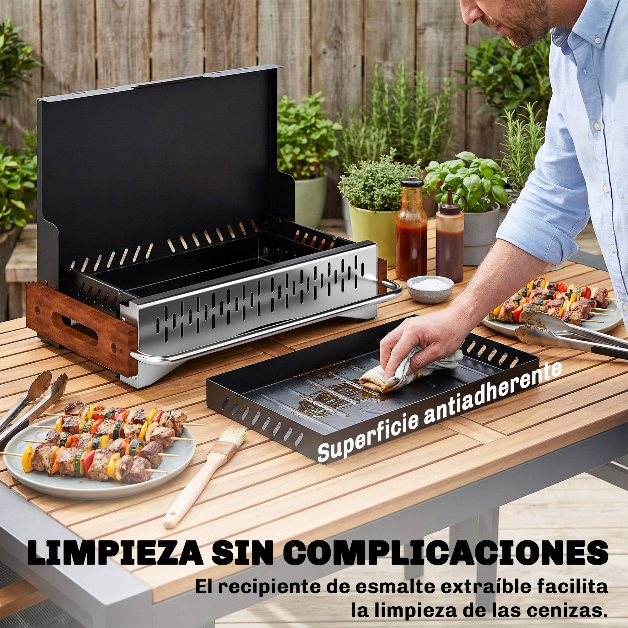 Barbecue à charbon pliable et portable 50,5x34x33 cm avec bac à charbon amovible pour camping et pique-nique, couleur noire - Image 9