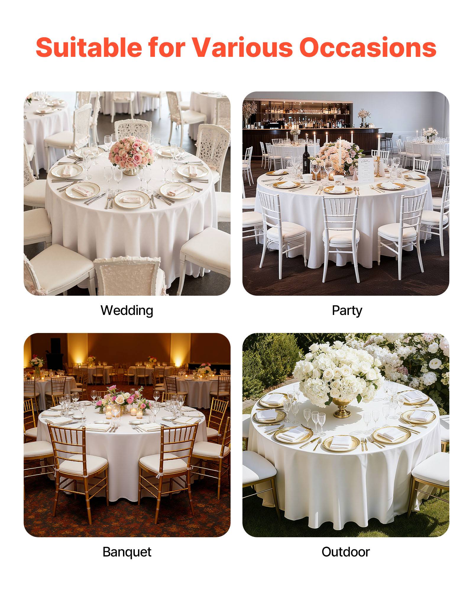 Vevor - VEVOR Nappe ronde blanche de table en polyester 3048 mm lot de 2 pour mariage - Image 7