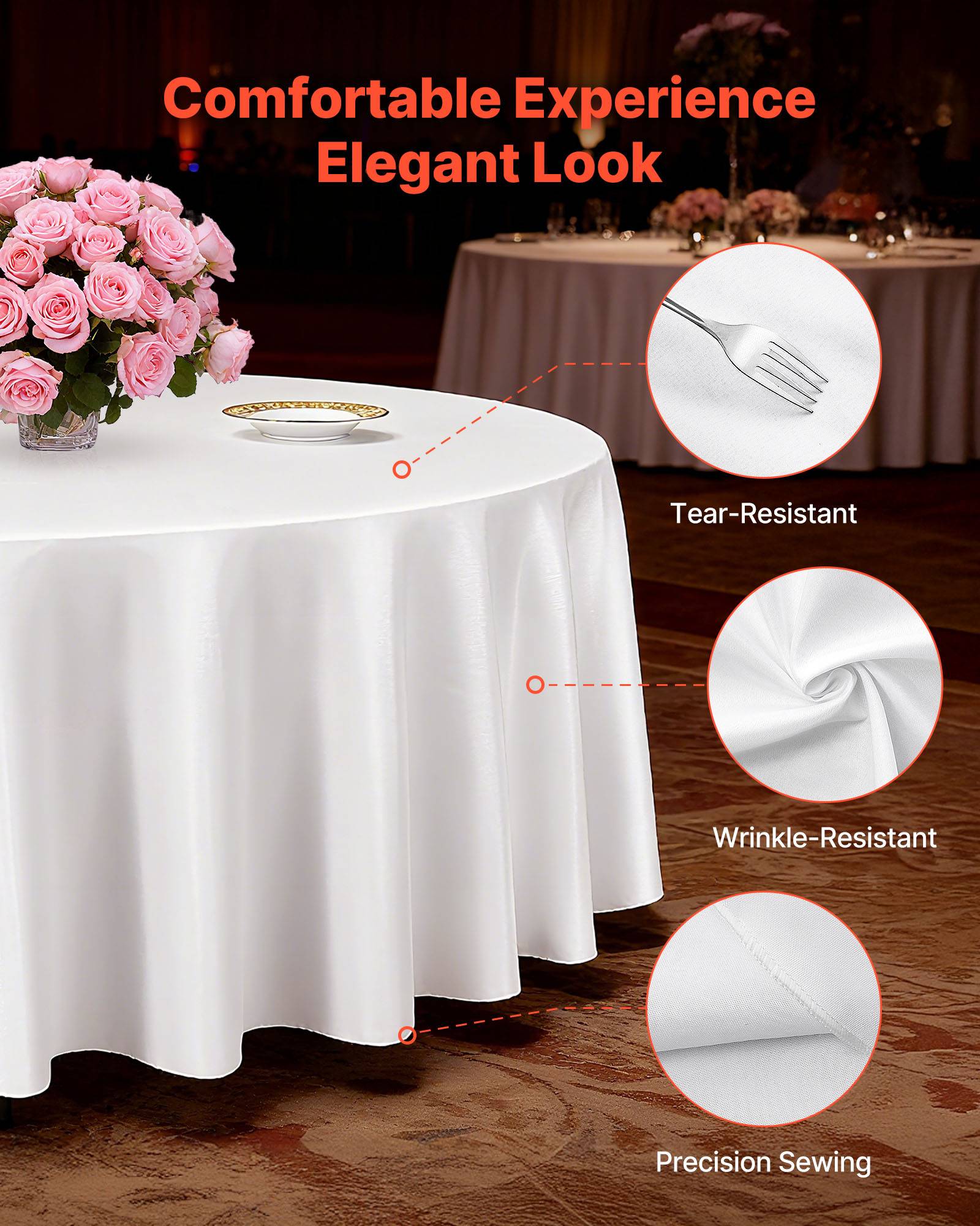 Vevor - VEVOR Nappe ronde blanche de table en polyester 3048 mm lot de 2 pour mariage - Image 3