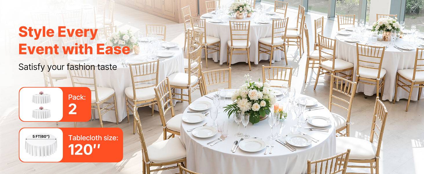 Vevor - VEVOR Nappe ronde blanche de table en polyester 3048 mm lot de 2 pour mariage - Image 9
