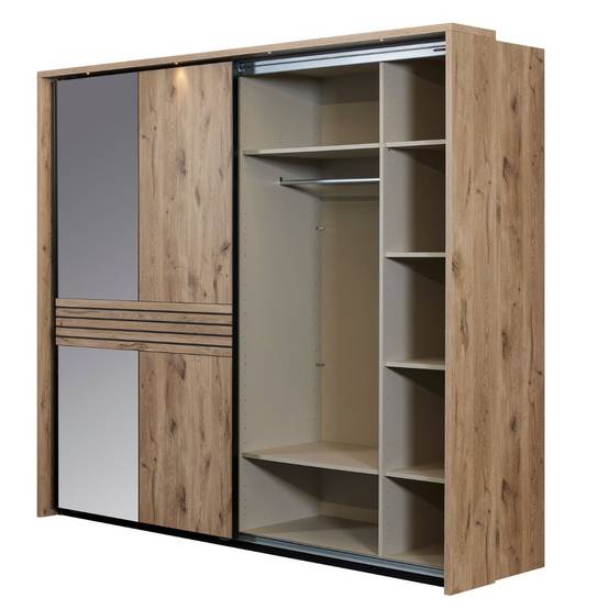 ALTOBUY - Armoire 2 portes coulissantes avec miroir et leds aspect bois et noir - NIKITA - Image 4