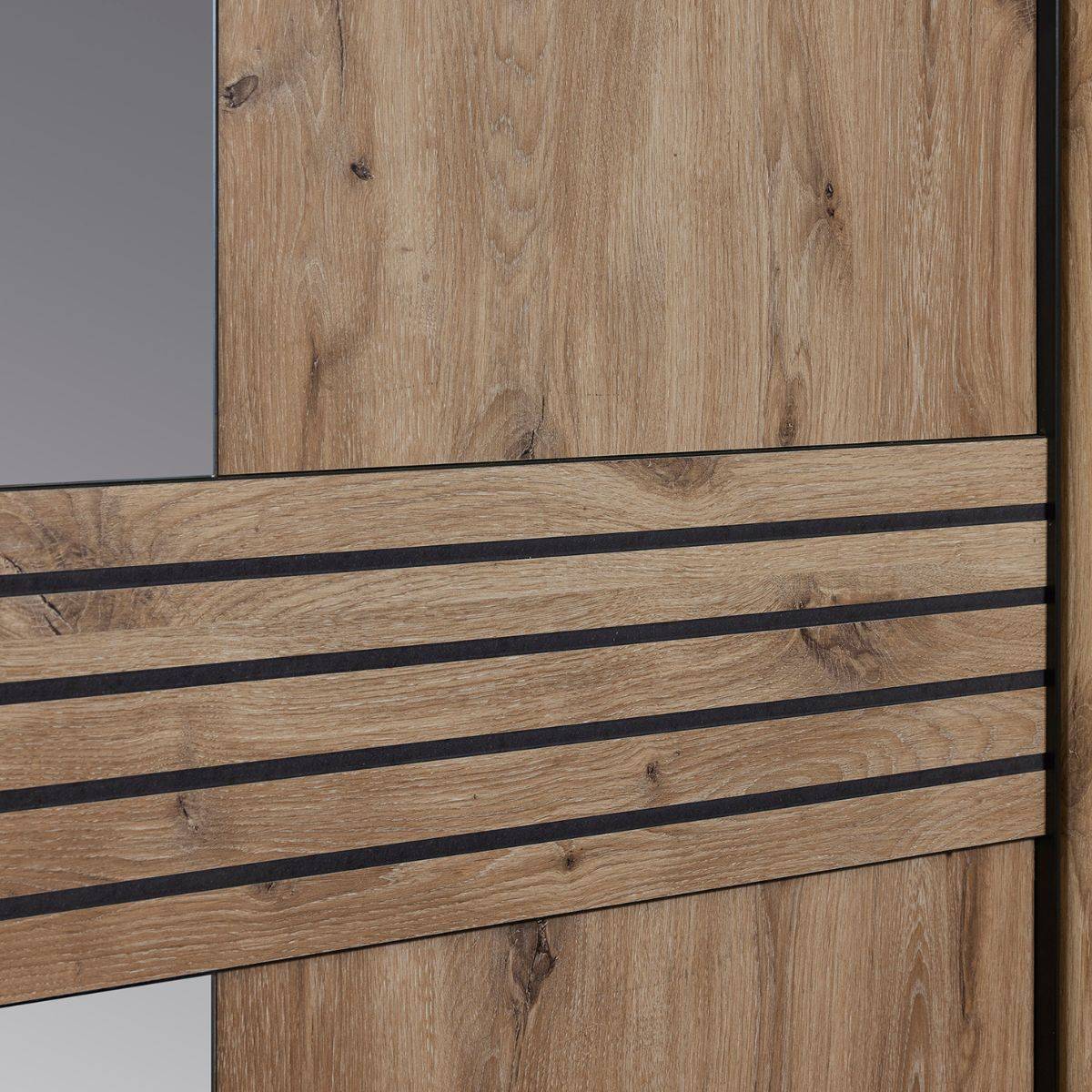 ALTOBUY - Armoire 2 portes coulissantes avec miroir et leds aspect bois et noir - NIKITA - Image 3
