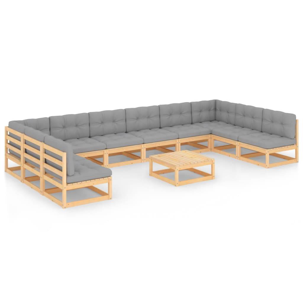 Helloshop26 - Salon de jardin meuble d'extérieur ensemble de mobilier 11 pièces avec coussins bois de pin massif - Image 1
