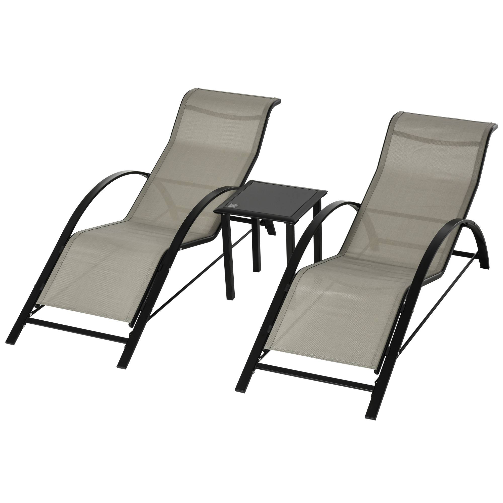 Ensemble de jardin 3 pièces, 2 chaises longues et 1 table d'appoint, structure en métal, gris et noir - Image 2