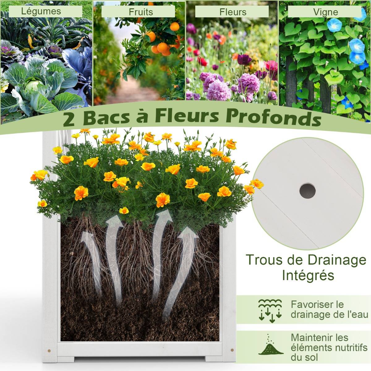 Arche Jardin Extérieur En Bois HOMASIS Avec Jardinères - Pergola Treillis Pour Plantes Grimpantes