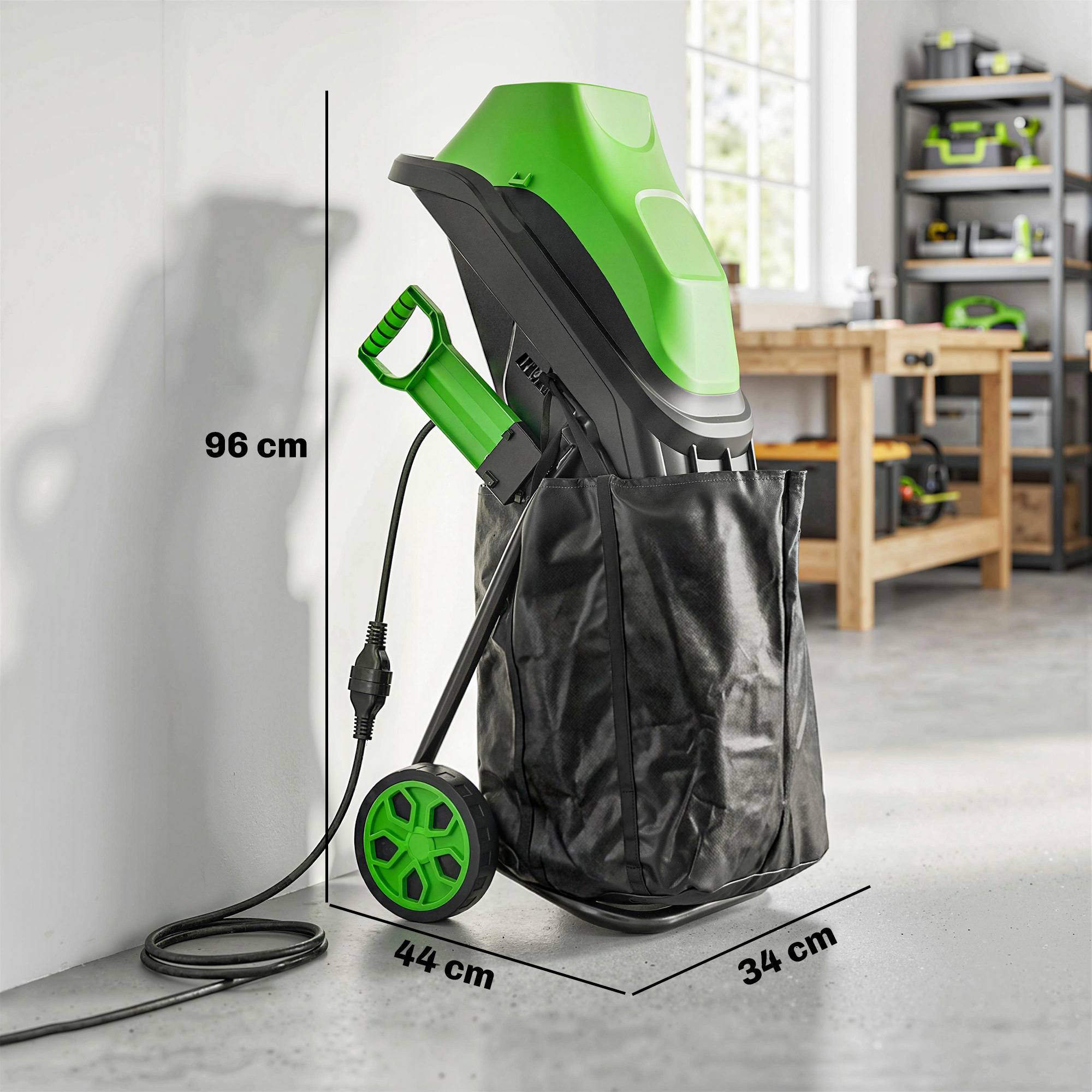 Broyeur de Végétaux Électrique 2500 W, Broyeur de Branches avec Sac de Collecte 45L, 4300 tr/min, 44x34x96cm, Vert - Image 5