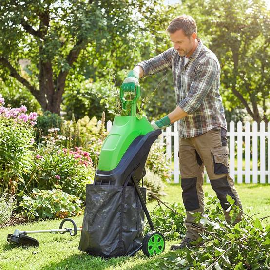 Broyeur de Végétaux Électrique 2500 W, Broyeur de Branches avec Sac de Collecte 45L, 4300 tr/min, 44x34x96cm, Vert - Image 3