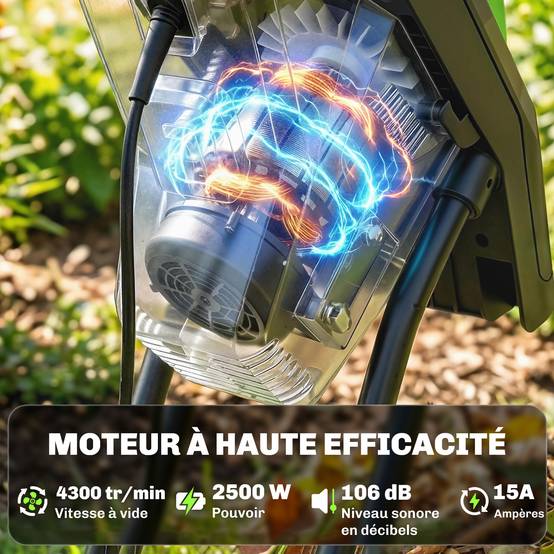 Broyeur de Végétaux Électrique 2500 W, Broyeur de Branches avec Sac de Collecte 45L, 4300 tr/min, 44x34x96cm, Vert - Image 6