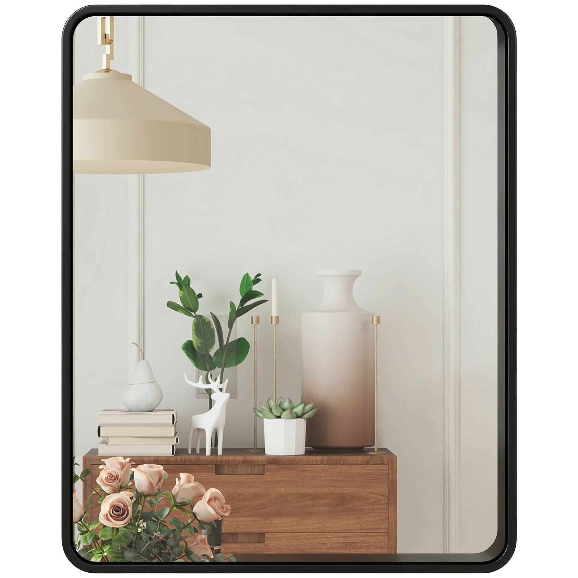 Sans Marque - Miroir mural rectangulaire 50x40 cm miroir décoratif moderne cadre métal salon entrée couloir noir - Image 1