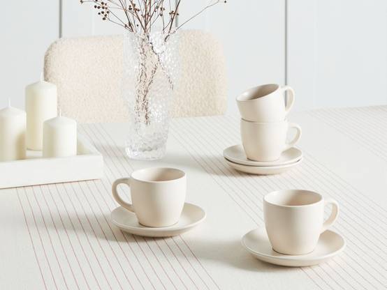 Beliani - Tasses et mugs Grès Blanc cassé CARAWAY - 14x14x2- Beliani - Image 1