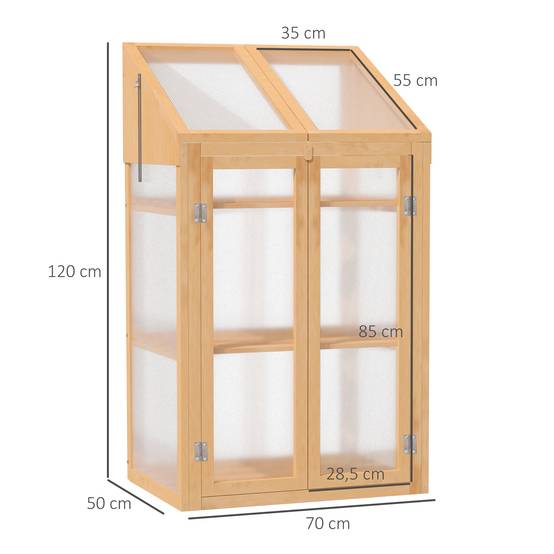 Mini serre bois de sapin pour semis croissance optimale 70x50x120cm brun - ComfortXL Outdoor Living - Image 5