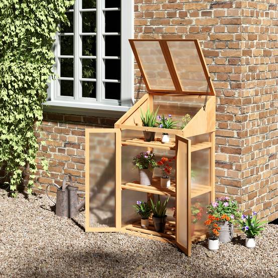 Mini serre bois de sapin pour semis croissance optimale 70x50x120cm brun - ComfortXL Outdoor Living - Image 3