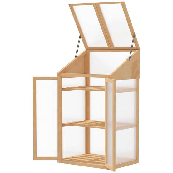 Mini serre bois de sapin pour semis croissance optimale 70x50x120cm brun - ComfortXL Outdoor Living - Image 2