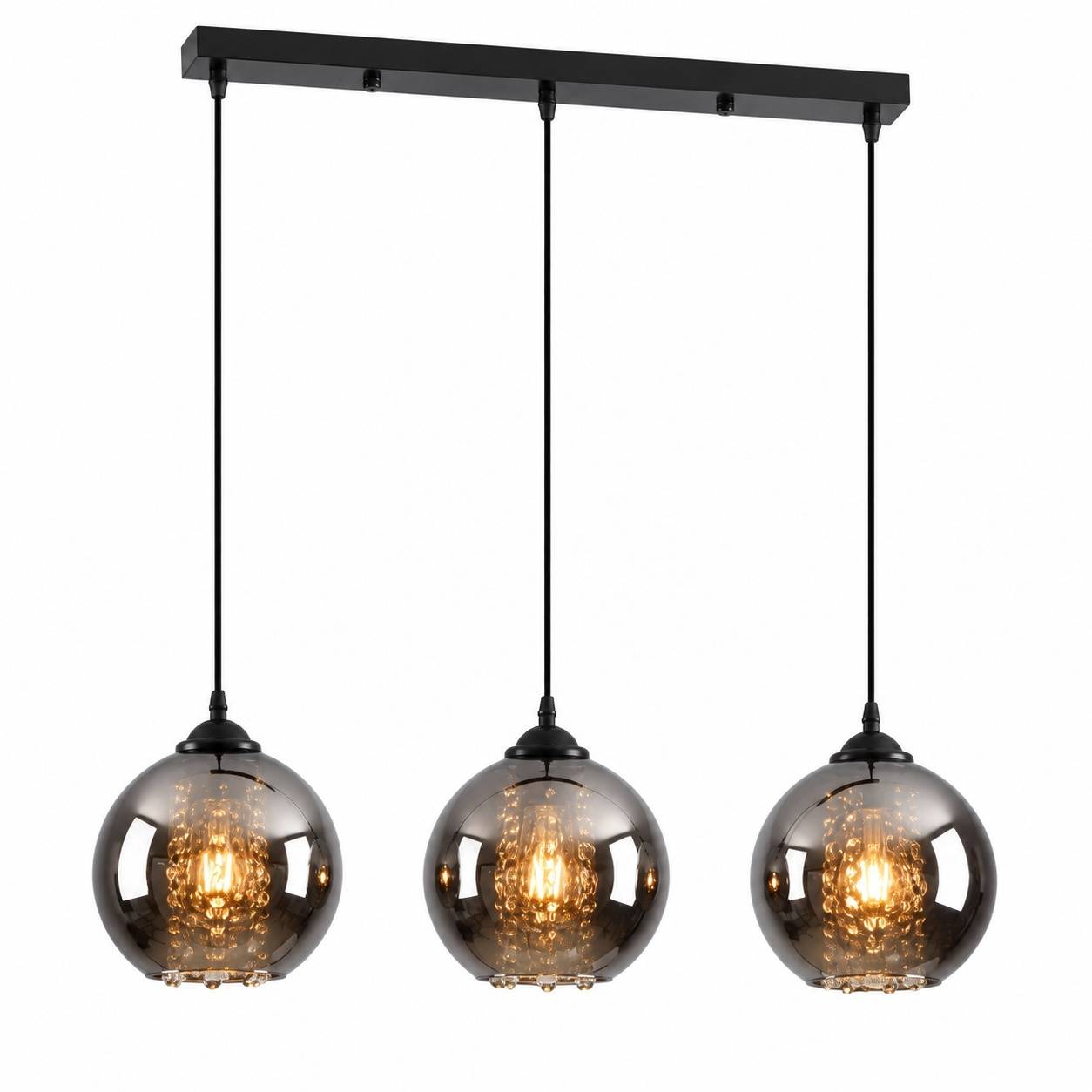 Suspension Lumineuse Salle à Manger 3 Globes Verre Fumé - Image 1